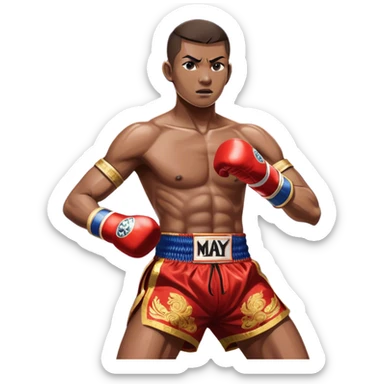 Muay Thai traditional – Cinematic Realistic Traditional Muay Thai Fighter, depicted in authentic Muay Thai attire with arm bands and shorts, poised in a dynamic fighting stance in a traditional Thai stadium, rendered with vivid textures and dramatic, high-contrast lighting that accentuates the art’s intensity. sticker