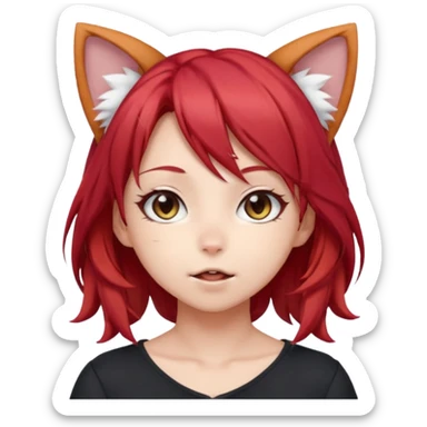 cute anime girl with cat ears, red blowing hair sticker