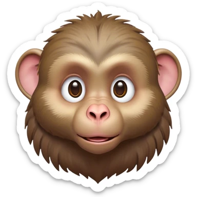 Cinematic Cute Baboon Portrait Emoji, Head tilted playfully and inquisitively, featuring a vibrant Fur of earthy browns with expressive, round, sparkling eyes filled with curiosity, Simplified yet irresistibly adorable features, highly detailed, glowing with a warm, friendly glow, high shine, affectionate and spirited, stylized with a touch of urban whimsy, bright and endearing, soft glowing outline, capturing the essence of a mischievous yet loving baboon, so playful it feels like it could leap out of the screen and into your arms! sticker