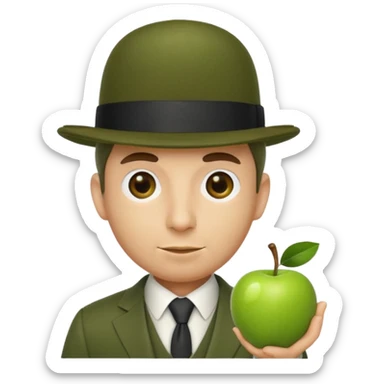 homme en costume chapeu melon, grosse pomme verte devant visage sticker