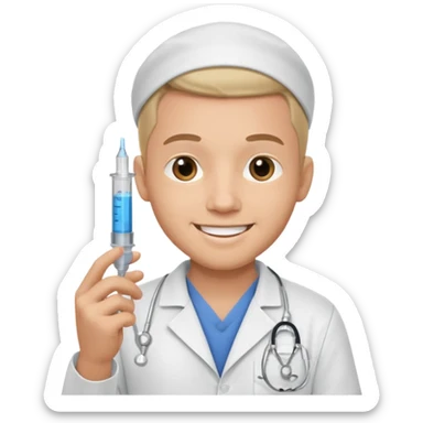 male nurse holding syringe sticker
