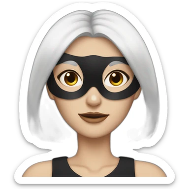 A woman with white hair and cat ears and a black mask around her eyes has white skin  sticker