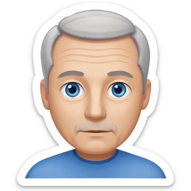 Middle aged man with receding grey hair and no beard, blue eyes sticker