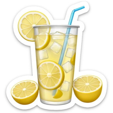 Iced lemonade with lemons in a clear plastic cup with no eyes or smiles sticker