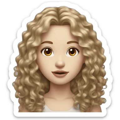 pale skin long curly dark blonde hair brown small eyes big lips sticker