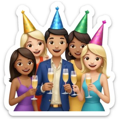 4 inclusive friends (3 girls and 1 man) laughing sticker