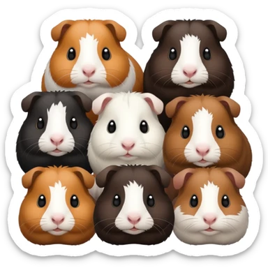 6 guinea pigs 2 black 1 creme 1 black and brown 1 white 1 white back and brown sticker