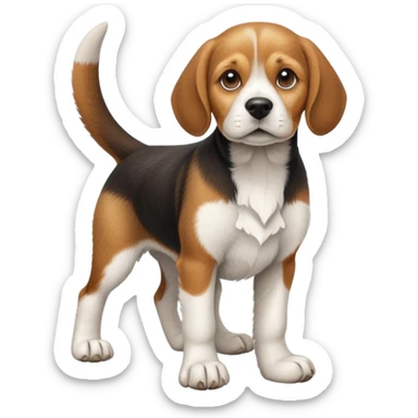 cinematic-[beagle dog]-realistic-full-body-sitting-emoji,-tail-resting-loosely-beside-its-paws,-head-tilted-dramatically,-scruffy-[beagle]-fur,-simplified-yet-realistic-focused-features,-highly-detailed,-glowing-with-an-almost-sarcastic-glow sticker