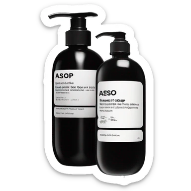 Liquid soap bottle by brand Aesop – black bottle with white label sticker