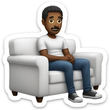 Man watching tv on white couch sticker