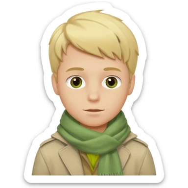Blonde boy with light green scarf and biege jacket sticker