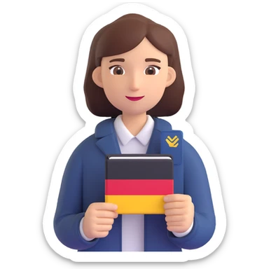 a serious but friendly person holding a German passport, with subtle German flag elements, suitable for a mobile app icon about permanent residency or citizenship in Germany sticker