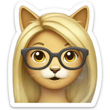 Long Blonde hair female  cat with glasses sticker