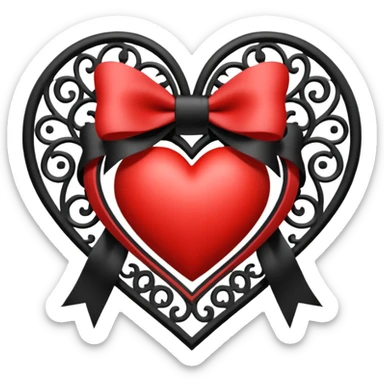 heart with a bow, goth, blackwhite sticker