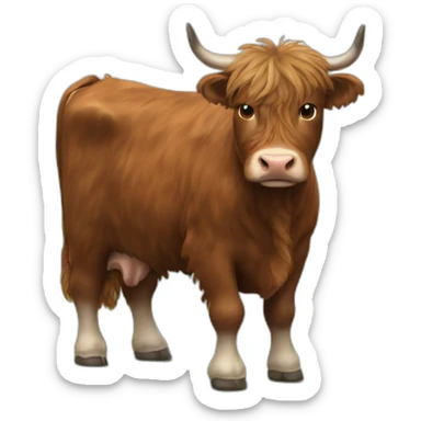 brown fluffy scottish cow sticker