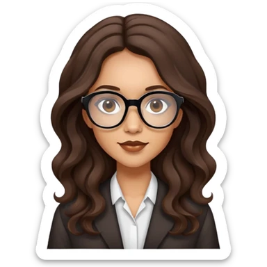 Light skinned brunette with long wavy hair and dark brown, hxagon glasses sticker