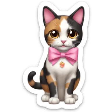 calico cat with a pink bow sticker