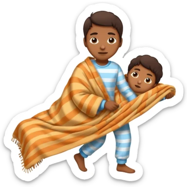 Brown skin with mix match pajamas on dragging a blanket tiredly to bed  sticker