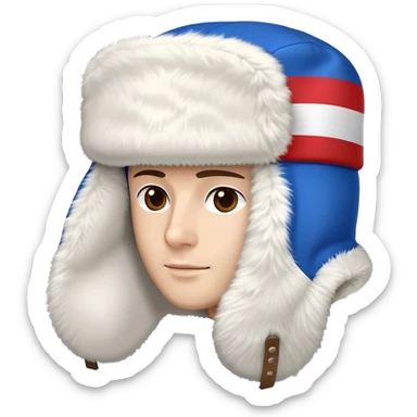 Traditional Russian ushanka hat with Russian flag colors white blue and red, winter fur hat with ear flaps sticker