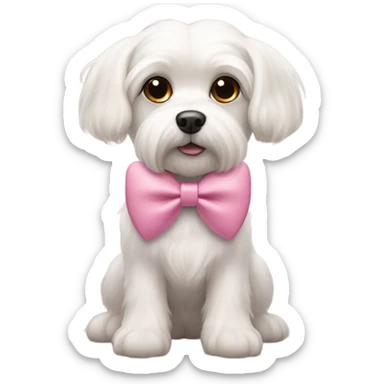 Please make a pink heart emoji with a Maltese dog in the middle wearing a bow sticker