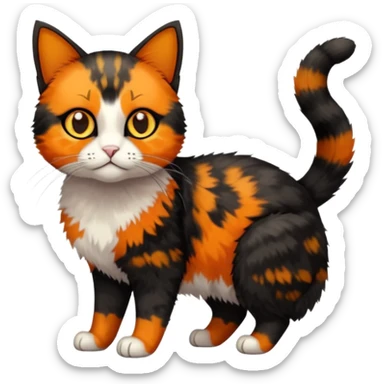 small tortoiseshell cat. only black and and orange. amber eyes. full body. no white fur! sticker