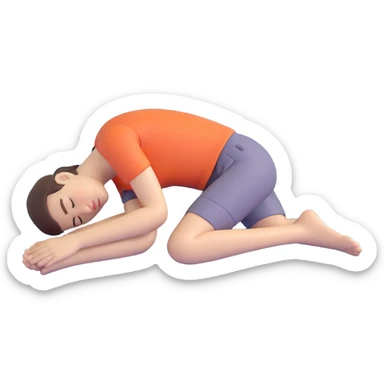 person sleeping prone, knees raised at 90 degrees, peaceful expression sticker