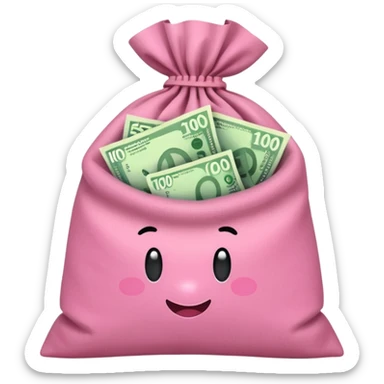 Forest Green Australian $100 long rectangle money notes overflowing in a pink sack sticker