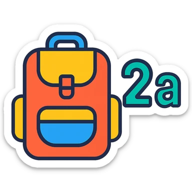 icon with a school bag and number 2а, bright colors, modern style sticker