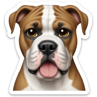 American bulldog with short ears wearing a raiders helmet sticker