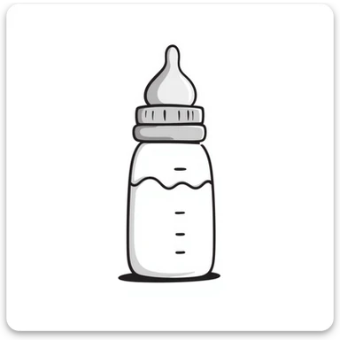 a baby bottle with a cap and nipple, pastel colors dd9fb0, ffc6d3, a3bfc9, c4bee2, f1b091, detailed hand-drawn doodle style sticker