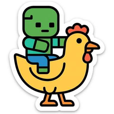 color outline icon of a baby zombie riding a chicken sticker