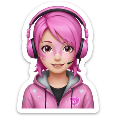 glitter pink gamer girl happy pink hair sticker