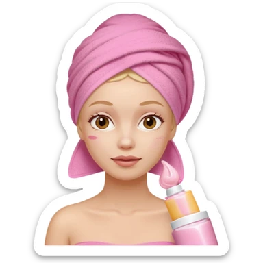 spa white woman with a light pink towel on her head and pink face cream on her cheeks sticker