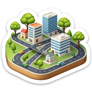 A small city or town placed on a floating or elevated platform. Buildings, roads, and trees are compactly arranged on top of a raised base, giving it a diorama or model-like appearance sticker