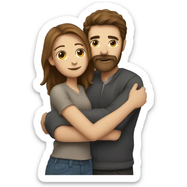 A guy with a beard hugging a girl with brown hair  sticker