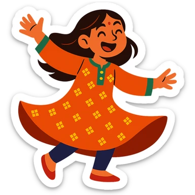 girl in ethnic kurta dress, mid-twirl, expressive and fun sticker