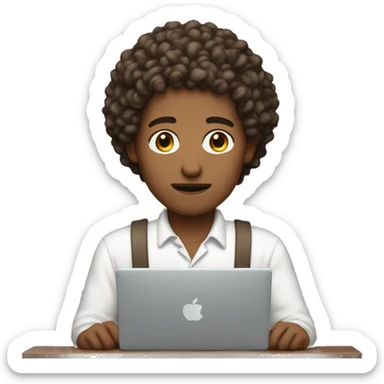 man with skin tone 4, brown course short curly hair, looking down working on the computer in focus mode sticker