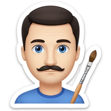 oval face with fair skin. His eyes were blue, and his eyebrows were dark and somewhat bushy. Above his upper lip he wore a small brush-like moustache, known as a "His hair was dark and sticker