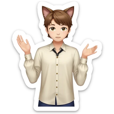 effeminate young femboy man with brown shiny hair, brown cat ears, blouse, cute, gorgeous, anime, catboy, full body sticker