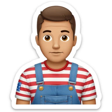redneck guy with an american flag shirt and overalls. sticker