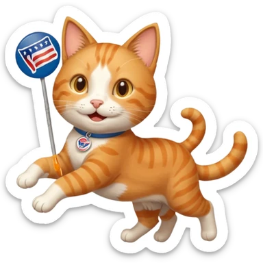 happy cat running for president with an "i voted" sticker sticker