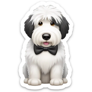 Half black half white old English sheepdog wearing a bow tie  sticker