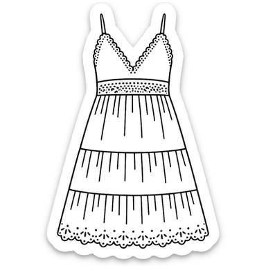 white crochet summer sundress, flat vector sticker