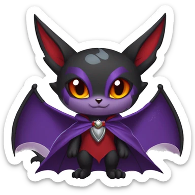  Black Red Purple Anthro Kawaii Edgy Cool Vampiric Demonic Beautiful Noivern-Nargacuga-Litten with big Bat Ears and wearing a cape and collar full body sticker