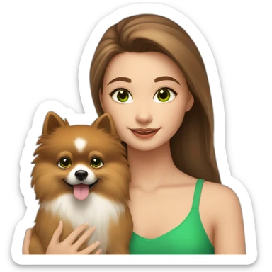 light-skinned-girl-with-brown-hair-and-green-eyes-petting-pomeranian sticker