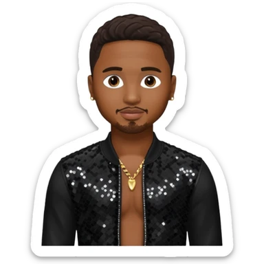 Trey Songz with dark brown hair, black sequin outfit sticker