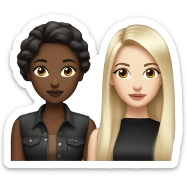 Two white girlfriends. One with brown hair in square, the other with black hair, bangs and a square. In fashionable clothes and beautiful modern makeup sticker