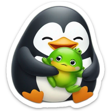 Big penguin hugging a little frog sticker