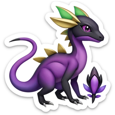 purple-black-gold-gradients Meloetta-Larvitar-Axew-Salandit-Pokémon-Fakémon-creature-hybrid-fusion sticker