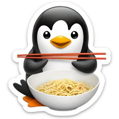 penguin eating noodles  sticker